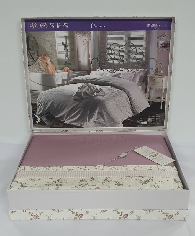 Постільна білизна Maison D'or сатин 200х220 Roses Dark Lilac