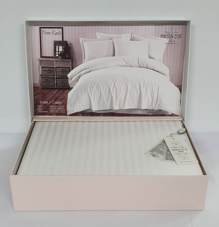 Постільна білизна Maison D'or сатин страйп 200х220 Rails White