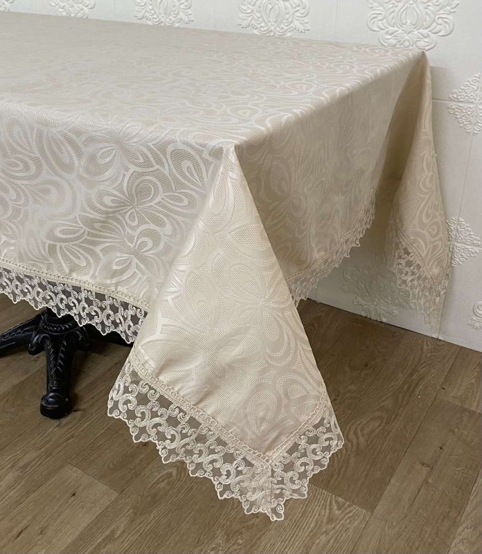 Скатертина Masali поліестер з мереживом 140х180 Model 514 Cappucino