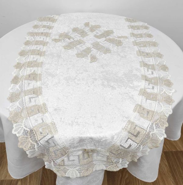 Доріжка велюрова Acme з мереживом 70*160 Vefa Cream-Gold
