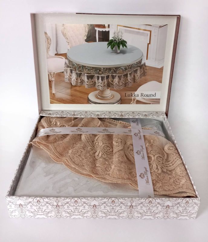 Силіконова скатертина з мереживом Maison Royale 160 круг Lukka Cappucino