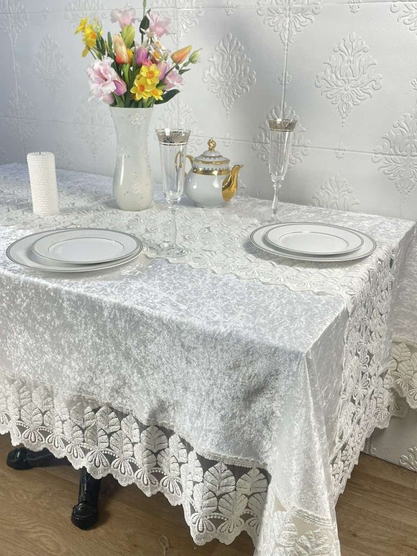 Скатертина Велюр Acme Tekstil 160x300 Lux Queen Krem PVS