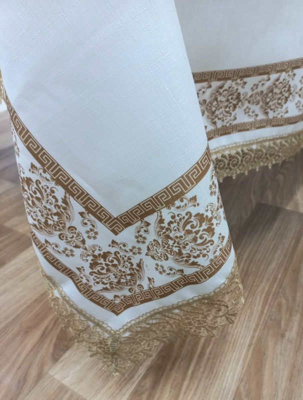 Скатертина Maison Royale льон з мереживом 160x220 Jumbo Cream-Cappucino