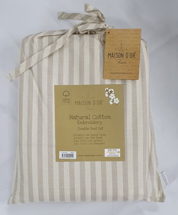 Постільна білизна Maison D'or ранфорс полоска 200х220 Lines thick Beige