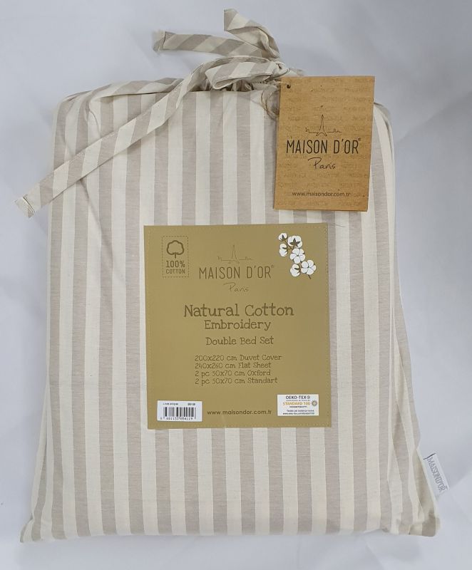 Постільна білизна Maison D'or ранфорс полоска 200х220 Lines thick Beige