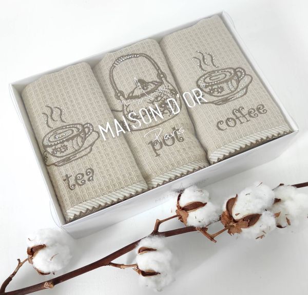 Рушники Maison D'or 3шт Waffle Terry Napkins 40x70 Beige