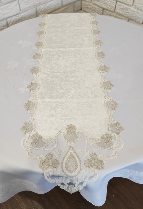 Доріжка велюрова Acme з мереживом 45*100 Damla Cream