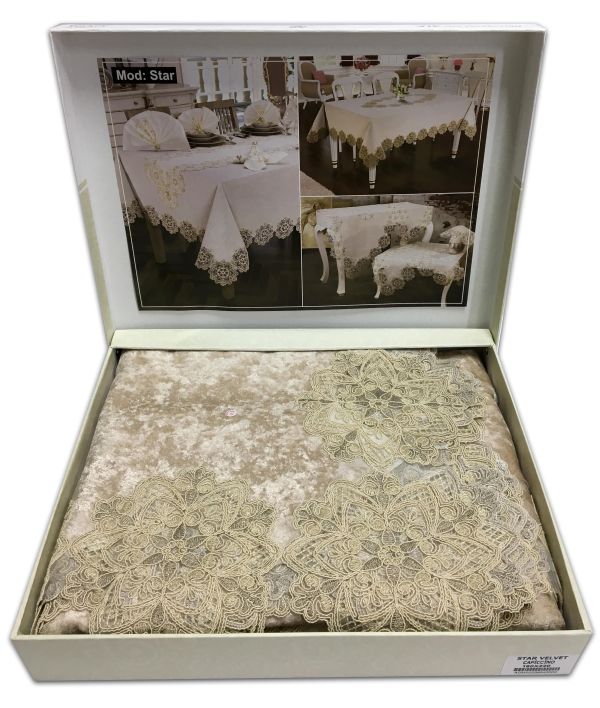 Скатертина Велюр Acme Tekstil 160x300 Star Cappicino