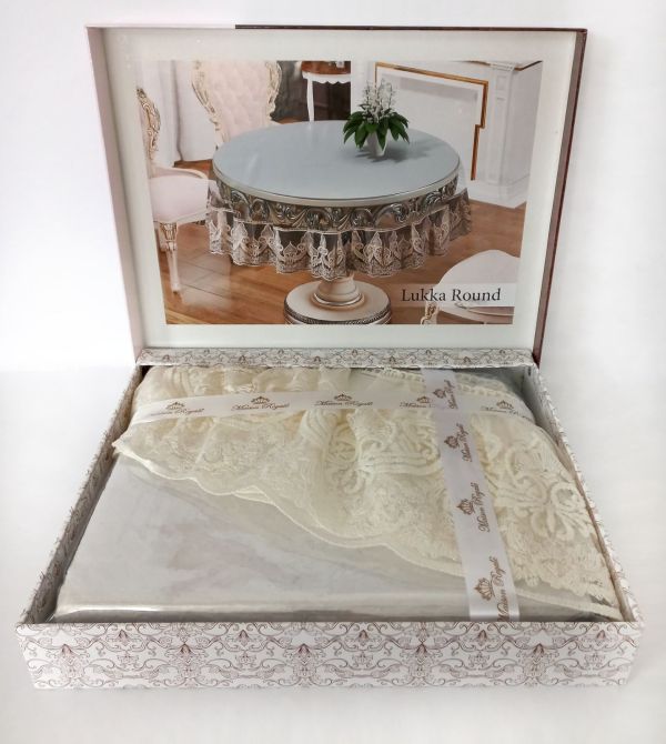 Силіконова скатертина з мереживом Maison Royale 160 круг Lukka Krem