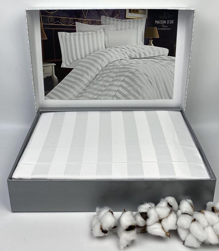 Постільна білизна Maison D'or сатин страйп 200х220 Fous Linens White