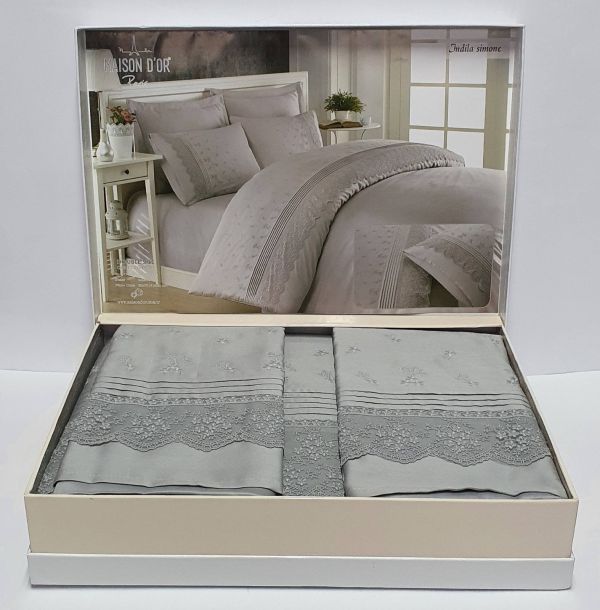 Постільна білизна Maison D'or R J.Simone сатин з мереживом 200х220 Grey