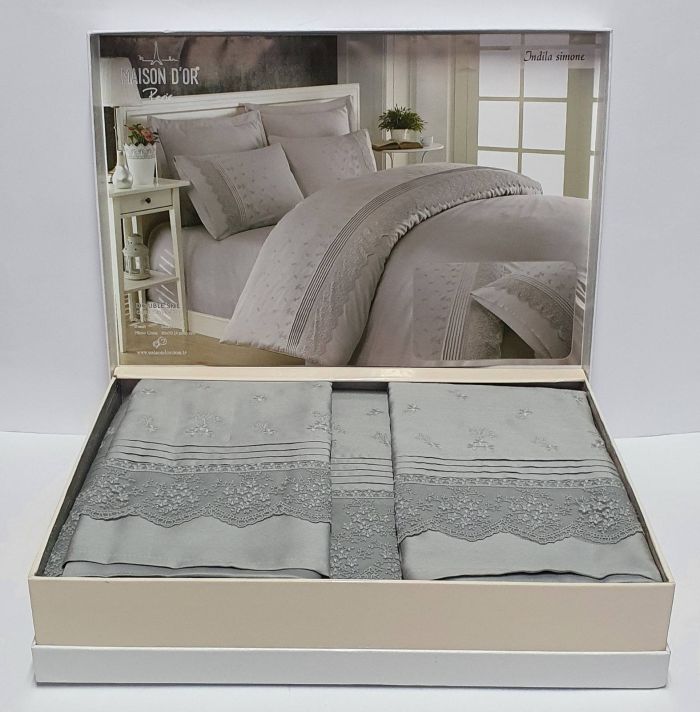Постільна білизна Maison D'or R J.Simone сатин з мереживом 200х220 Grey