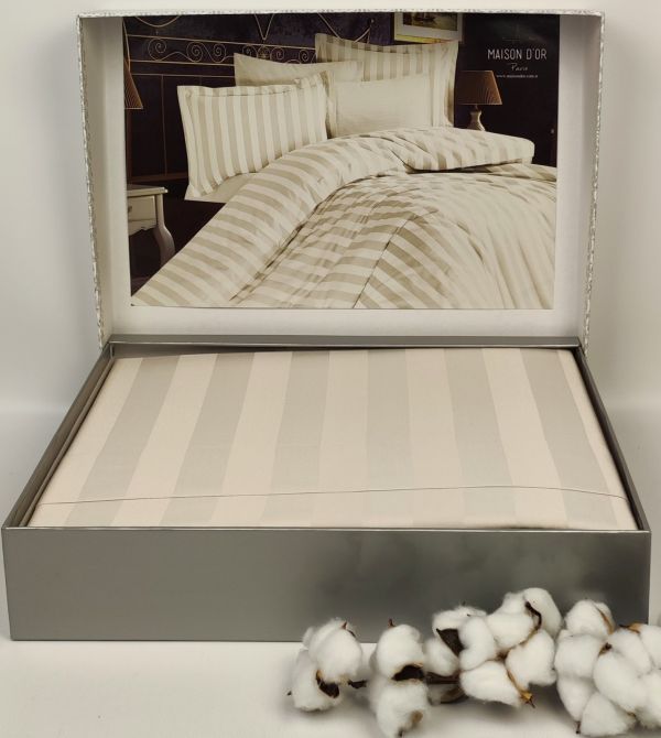 Постільна білизна Maison D'or сатин страйп 200х220 Fous Linens Stone