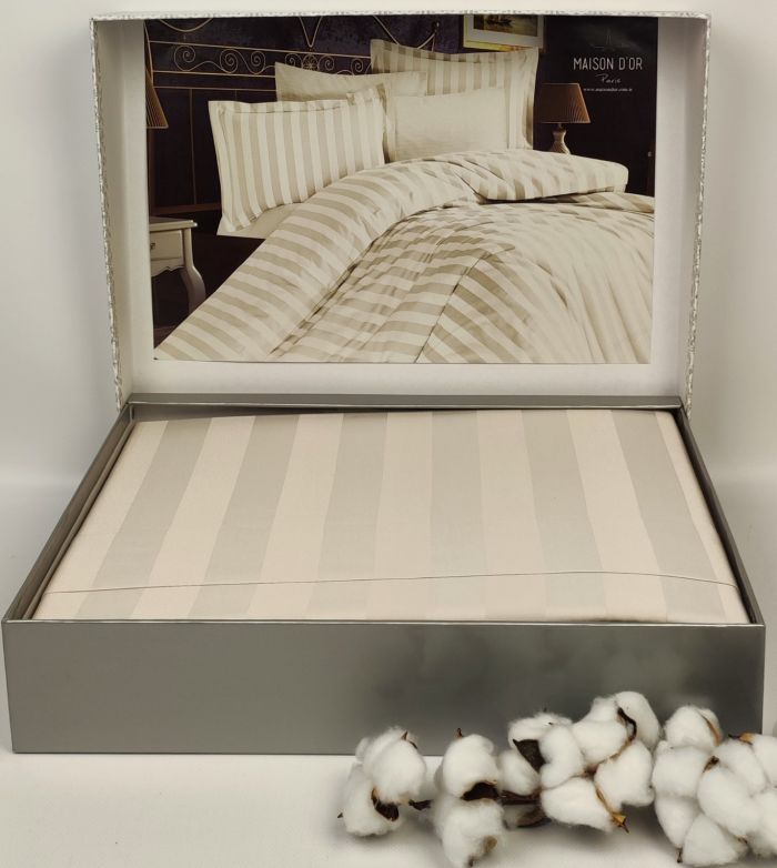 Постільна білизна Maison D'or сатин страйп 200х220 Fous Linens Stone