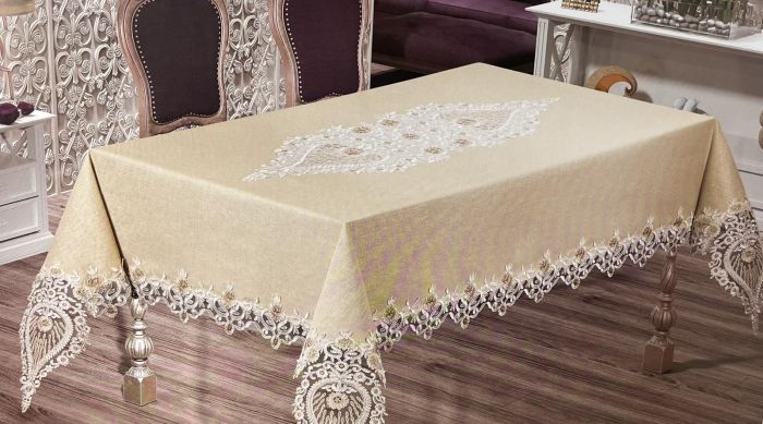 Скатертина з мереживом Maison Royale 160x350 Almond Cappucino