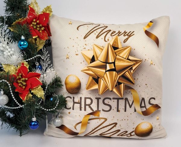 Наволочка велюр 45x45 Merry Christmas Gold