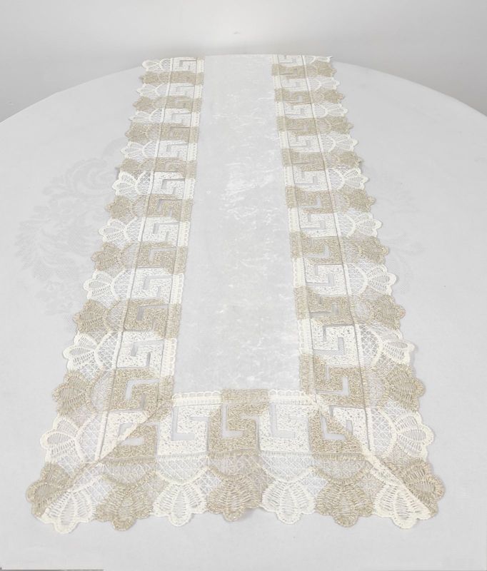 Доріжка велюрова Acme з мереживом 40*140 Vefa Cream-Gold