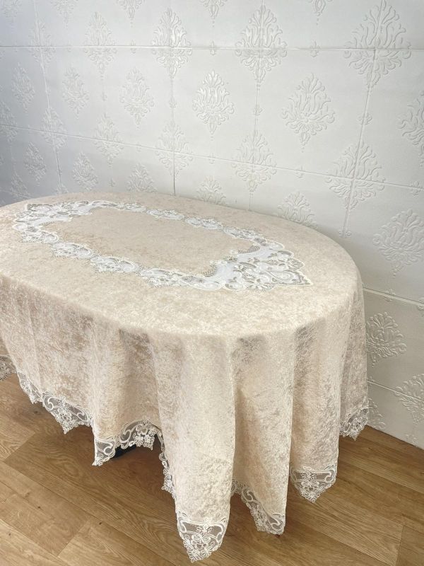 Скатертина Велюр Acme Tekstil 160x220 ovale Melisa Capiccino PVS