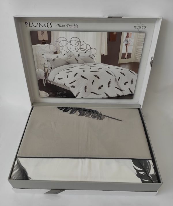 Постільна білизна Maison D'or сатин сімейна Plumes-2 Grey