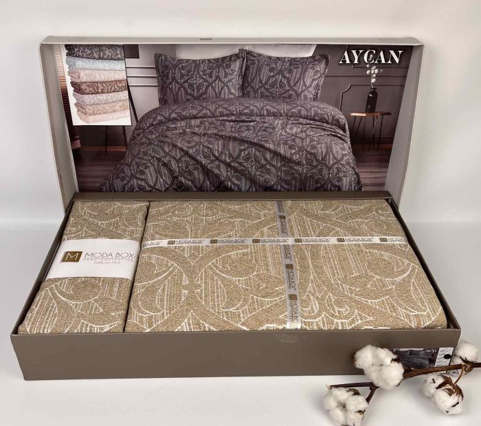 Покривало Moda Box 240х260 з наволочками Aycan Cappucino