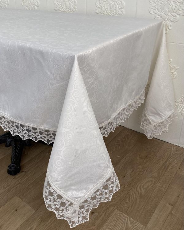 Скатертина Masali поліестер з мереживом 160х400 Model 515 Cream