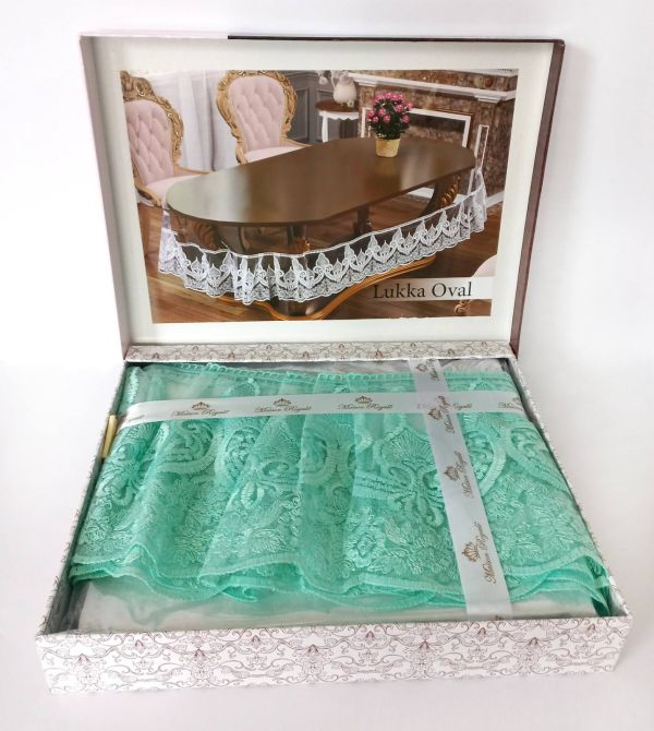 Силіконова скатертина з мереживом Maison Royale 160х260 ovale Lukka Green