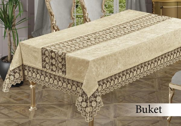 Скатертина Велюр в PVC Maison Royale 160x350 Buket Cappucino