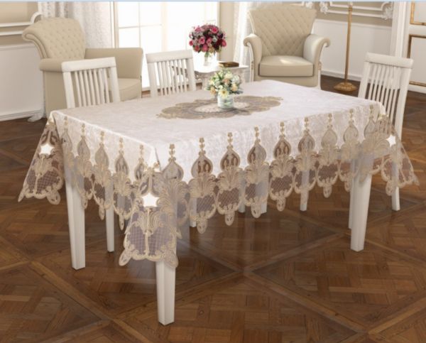 Скатертина Велюр Acme Tekstil 160x220 Lale Krem PVS