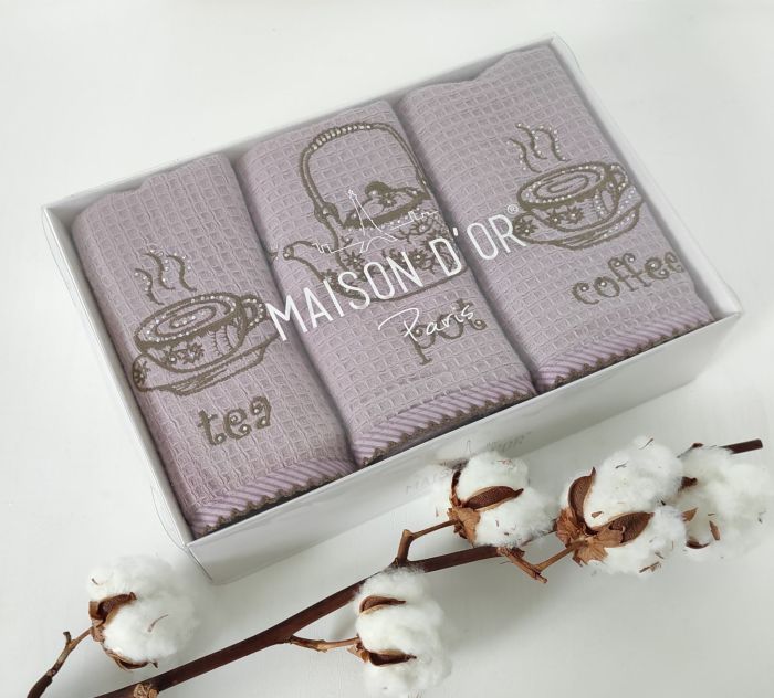 Рушники Maison D'or 3шт Waffle Terry Napkins 40x70 Dark Lilac