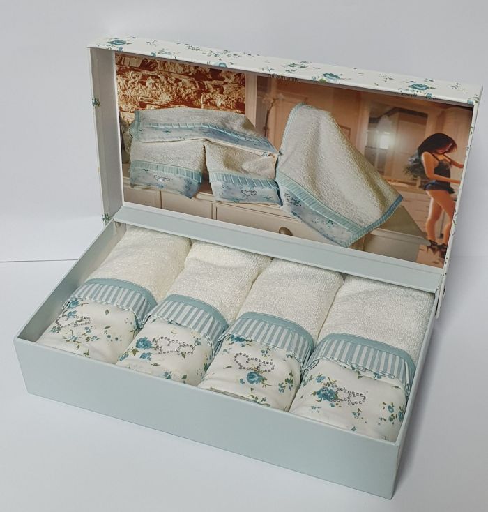 Рушники Maison D'or 4шт Roses 30x50 Turquoise-Ecru