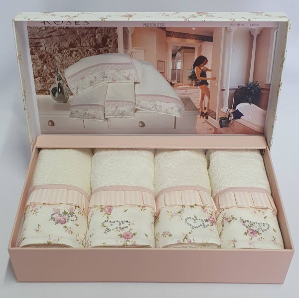 Рушники Maison D'or 4шт Roses 30x50 Pink-Ecru