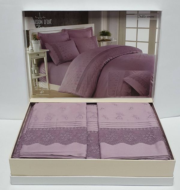 Постільна білизна Maison D'or R J.Simone сатин з мереживом 200х220 Lilac