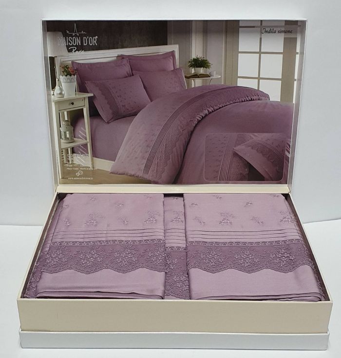 Постільна білизна Maison D'or R J.Simone сатин з мереживом 200х220 Lilac