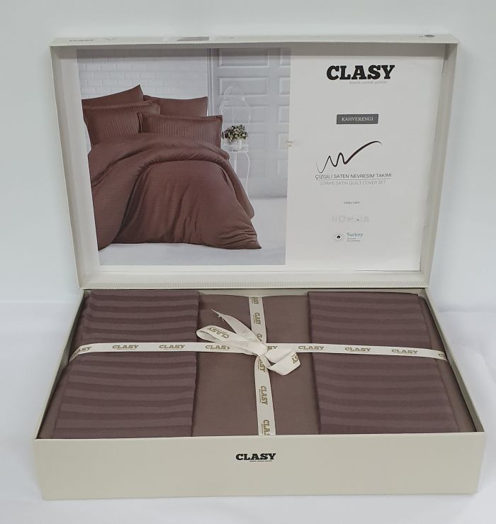 Постільна білизна CLASY страйп-сатин 160x220 см Koyu Kahve