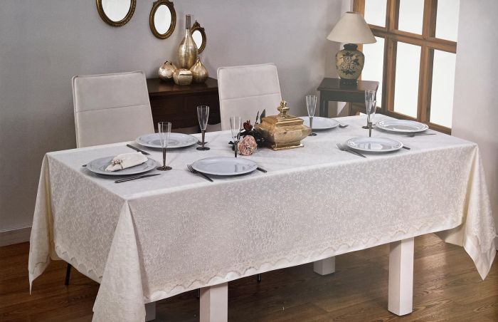 Скатертина Set Maison D'or 160х320+150x310+8psc+8psc Plain&Lace:331 DES. Ecru