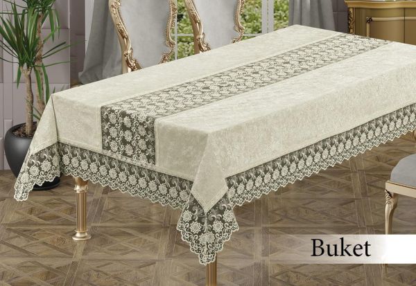 Скатертина Велюр в PVC Maison Royale 160x350 Buket Cream