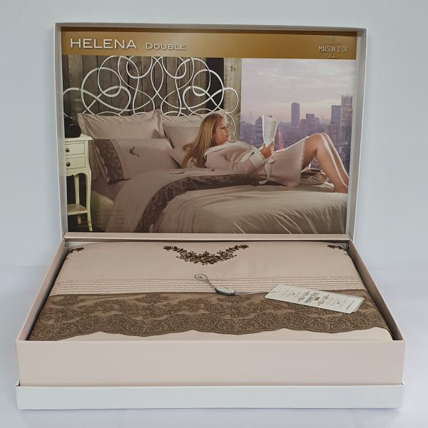 Постільна білизна Maison D'or сатин з мереживом 200х220 Helena Beige