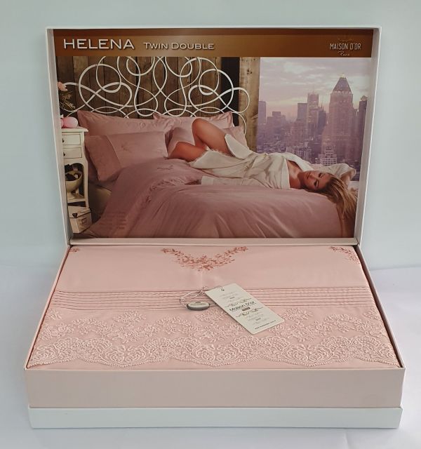 Постільна білизна Maison D'or сатин з мереживом сімейна Helena Rose Color