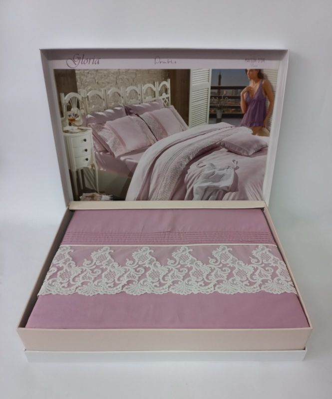 Постільна білизна Maison D'or сатин з мереживом 200х220 Gloriya Dark Lilac