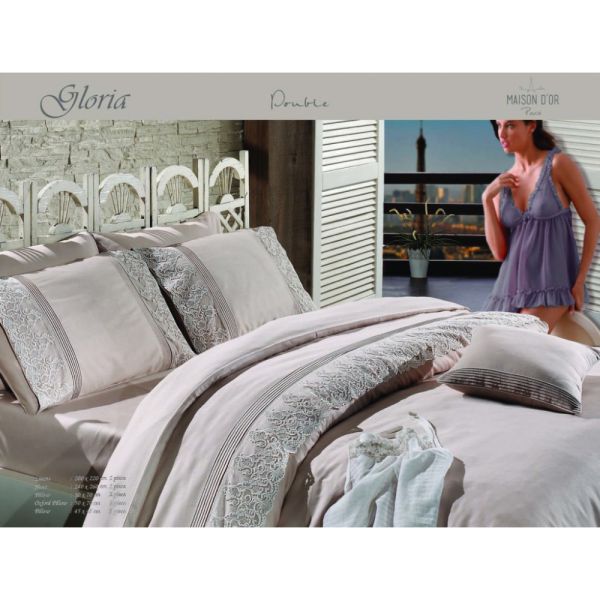 Постільна білизна Maison D'or сатин з мереживом 200х220 Gloriya Beige