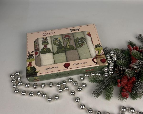 Набір вафельних рушників Nilteks 6шт 40x60 New Year Snake 1