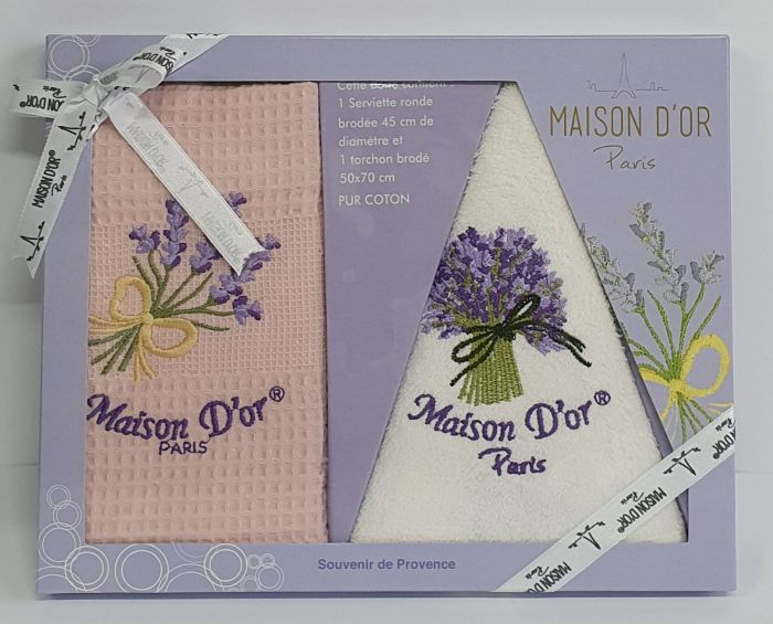 Подарунковий набір кухонних рушників Maison D'or Lavander Pink-White