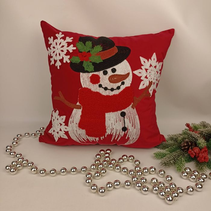 Наволочка новорічна велюрова 45х45 Snowman Red