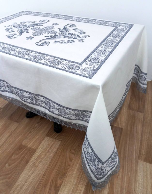 Скатертина Maison Royale льон з мереживом 160x220 Jumbo Cream-Grey