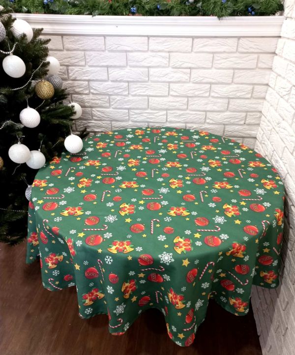 Скатертина "Print" Sagol 160 круг новорічна Yesil
