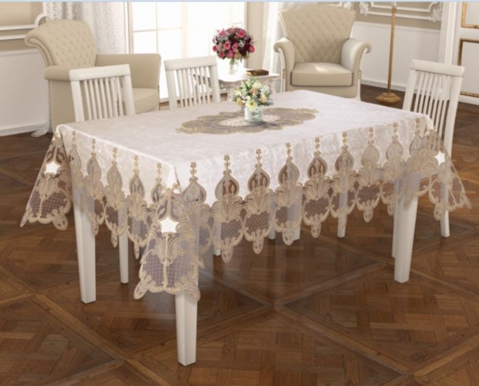 Скатертина Велюр Acme Tekstil 160x300 Lale Krem PVS