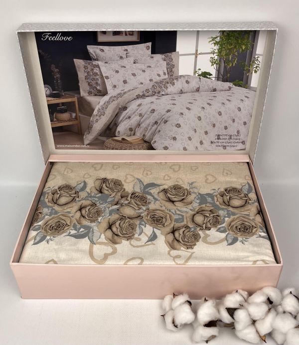 Постільна білизна Maison D'or ранфорс 200х220 Feellove Beige