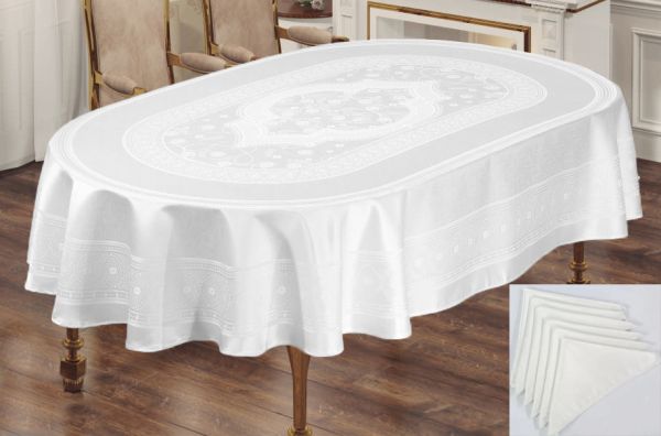 Скатертина Sagol тефлон 160x350 ovale St-052 White + 10 серветок *
