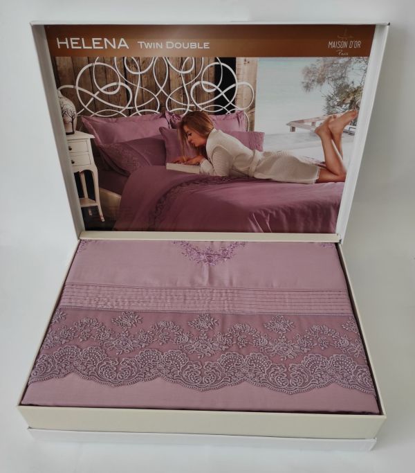 Постільна білизна Maison D'or сатин з мереживом сімейна Helena Dark Lilac