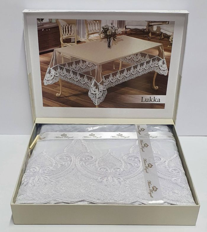 Силіконова скатертина з мереживом Maison Royale 160х300 Lukka White